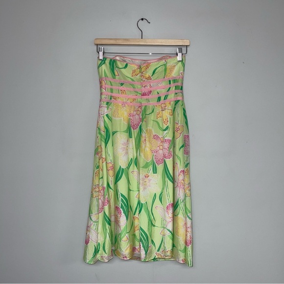 Lilly Pulitzer Dress Women's Size 8 US Green Pink Floral Silk Cotton Strapless‎ - Picture 5 of 10